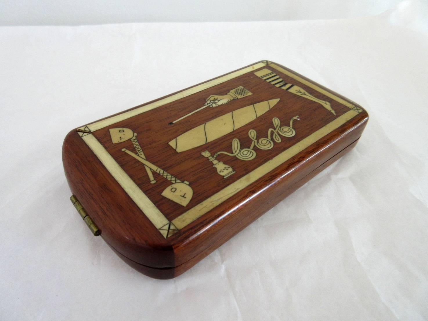 Art Deco French Cigarette Box with Various Inlaid Images