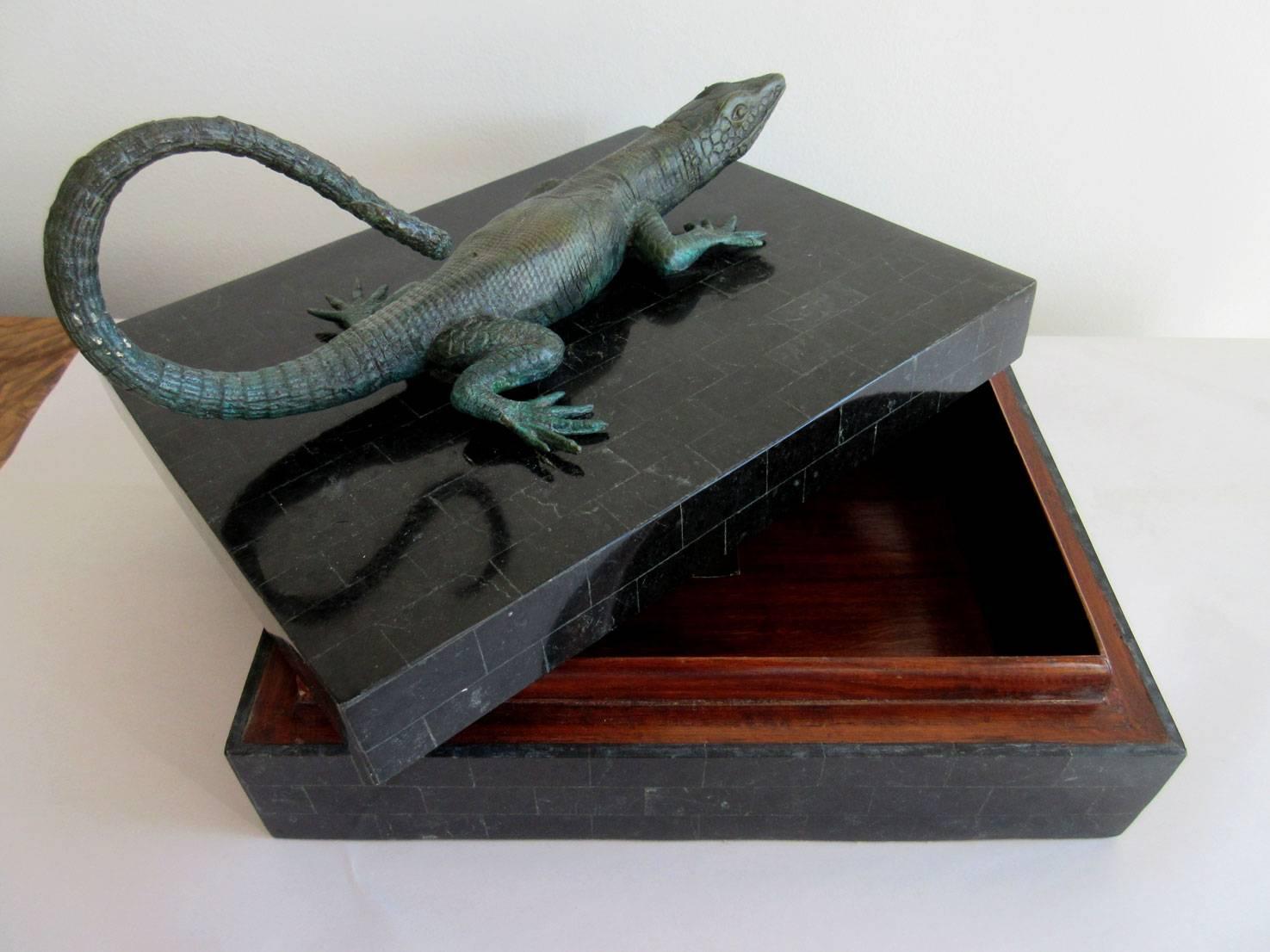 Black Tessellated Maitland Smith Box with Lizard For Sale 1