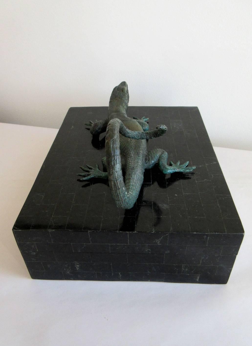 20th Century Black Tessellated Maitland Smith Box with Lizard For Sale