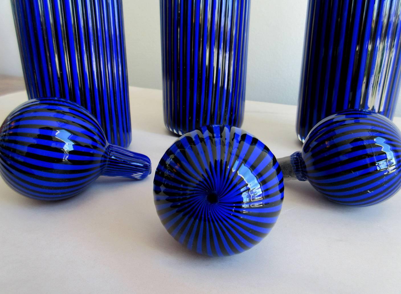 Set of Three Blown Glass Decanters Signed by Peter Greenwood For Sale 1