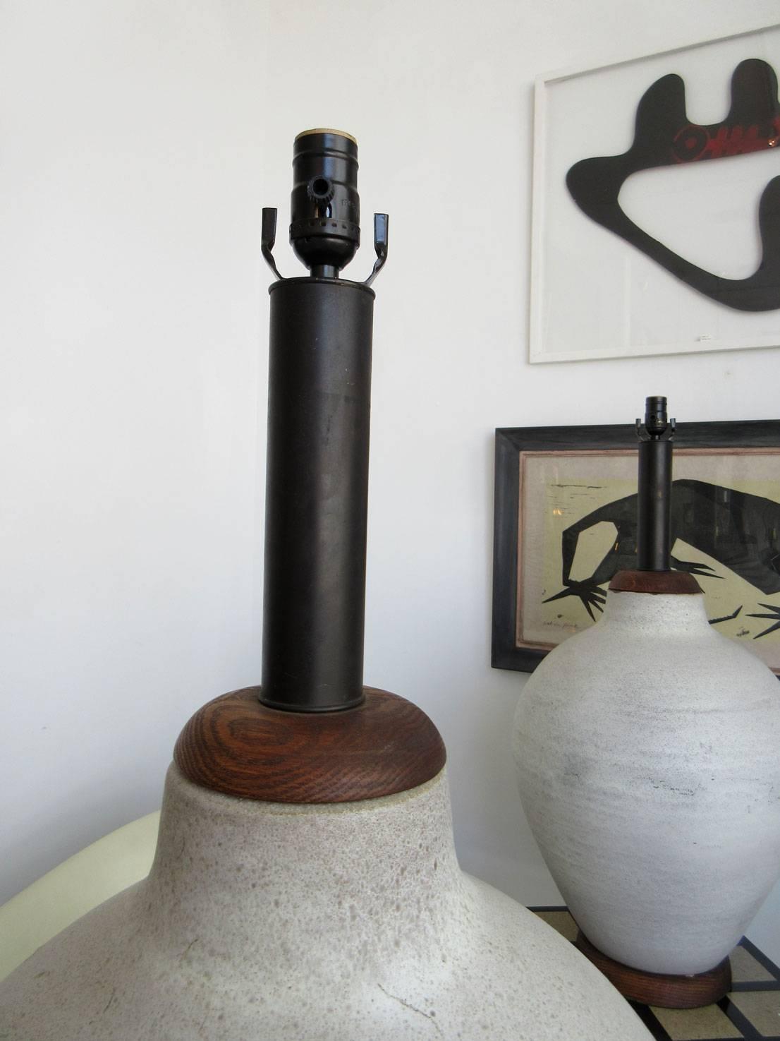 Unknown Pair of Gigantic Mid-Century Modern Pottery Lamps