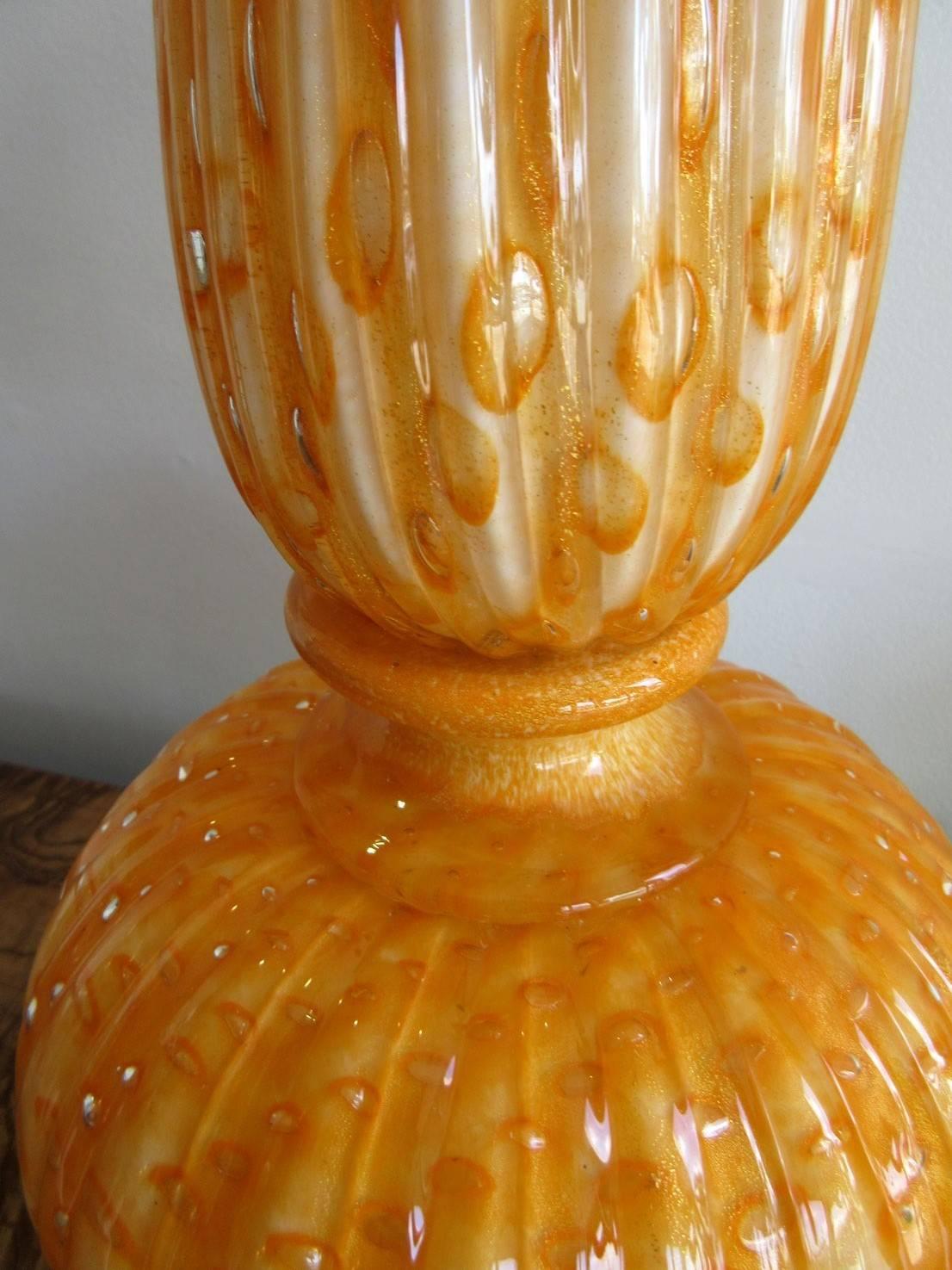 Mid-Century Modern Pair of Orange Murano Glass Lamps