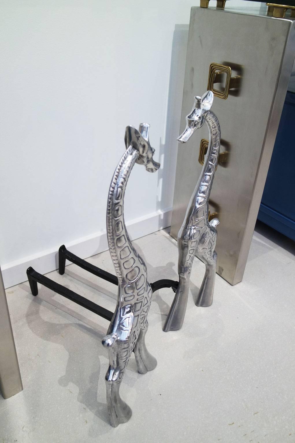 American Pair of Arthur Court Giraffe Andirons For Sale