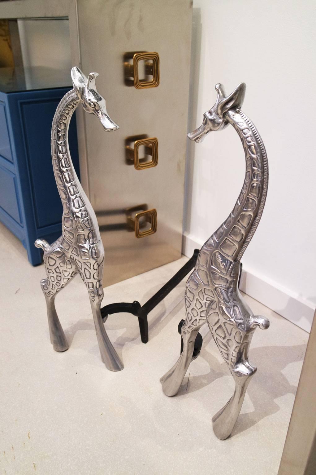 Mid-Century Modern Pair of Arthur Court Giraffe Andirons For Sale