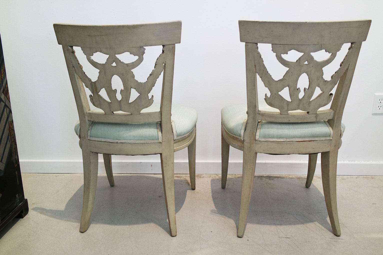 Giltwood Pair of Italian Neoclassical Painted and Partial Gilt Side Chairs