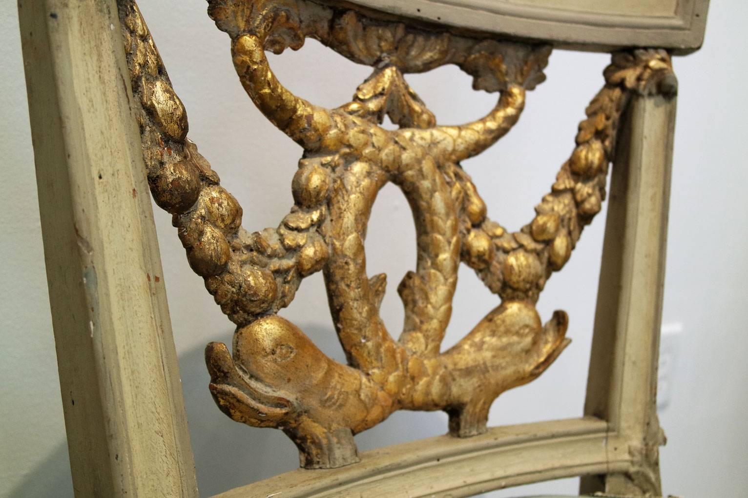 Pair of Italian Neoclassical Painted and Partial Gilt Side Chairs 2