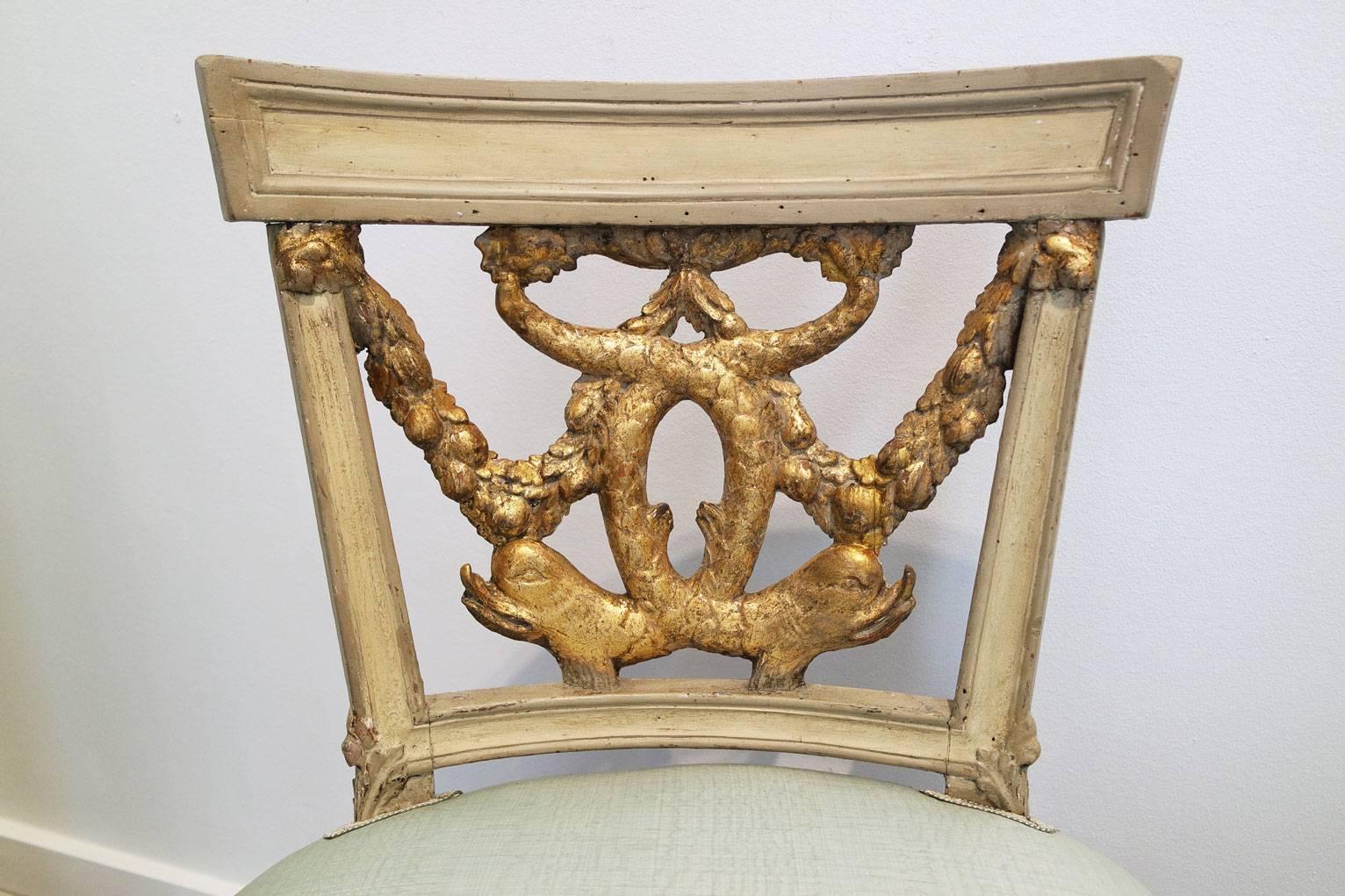 Pair of Italian Neoclassical Painted and Partial Gilt Side Chairs 1