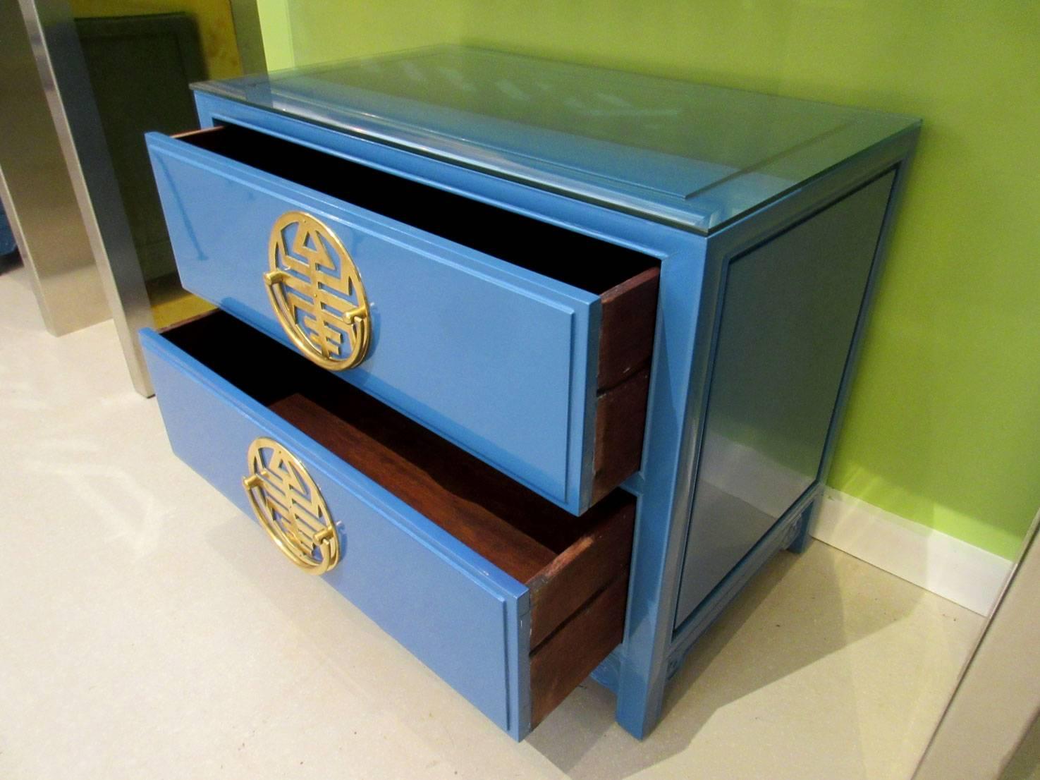 Mid-Century Modern Pair of  Vintage Blue Lacquered Bedside Tables For Sale