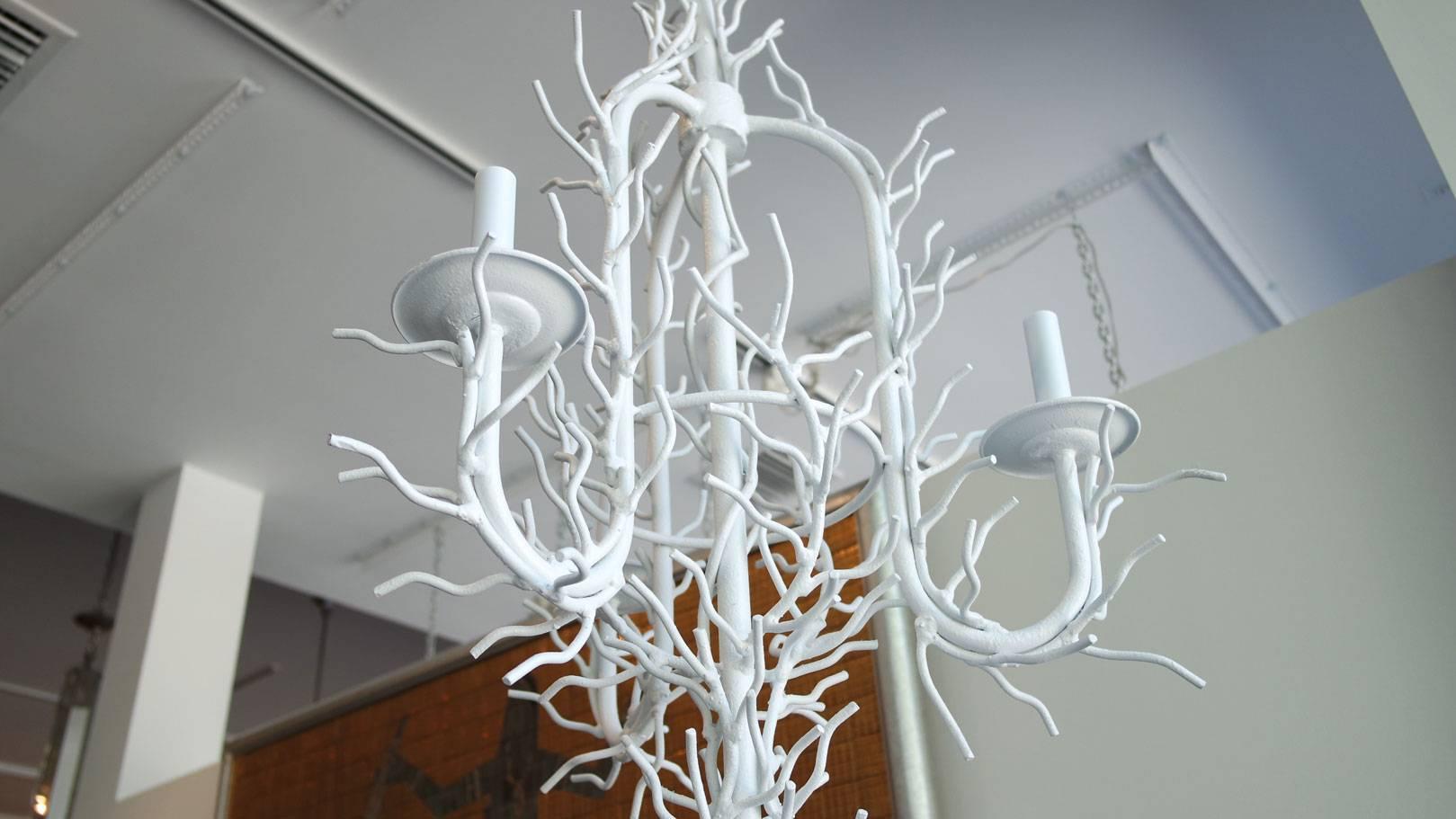 Iron Vintage White Faux Coral Chandelier For Sale