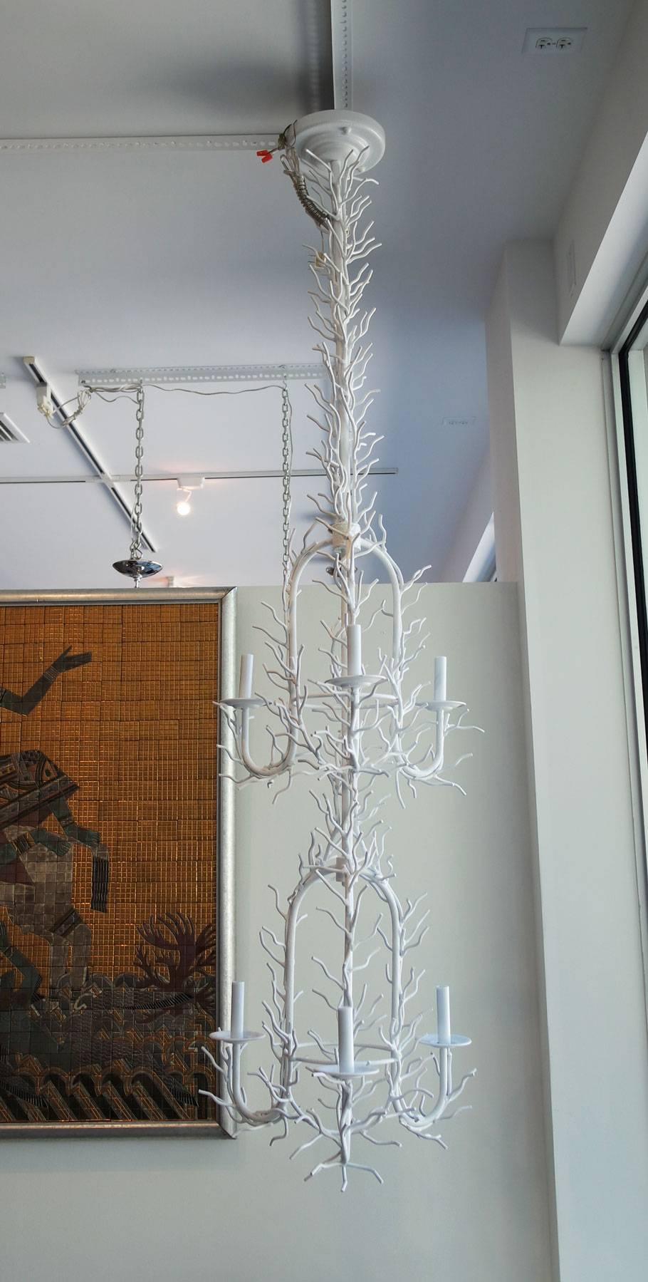 Vintage white faux coral chandelier.
Measures: 72 H x 22 D.
