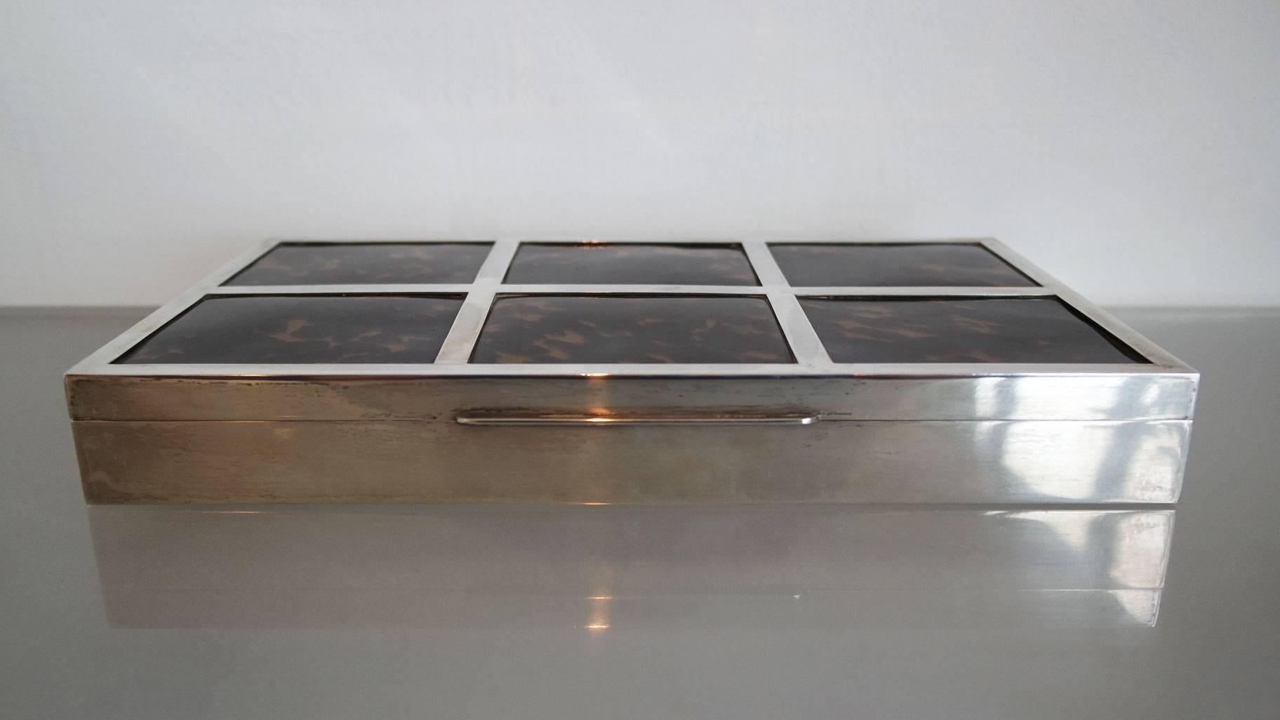 Mid-Century Modern Rare Sterling Silver and Tortoise Box by Nardi of Venice Italy For Sale