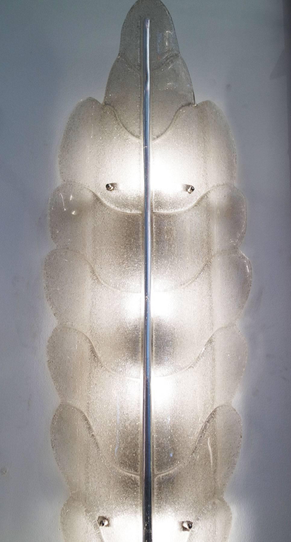 Pair of Large Murano Glass Leaf Sconces In Good Condition For Sale In West Palm Beach, FL
