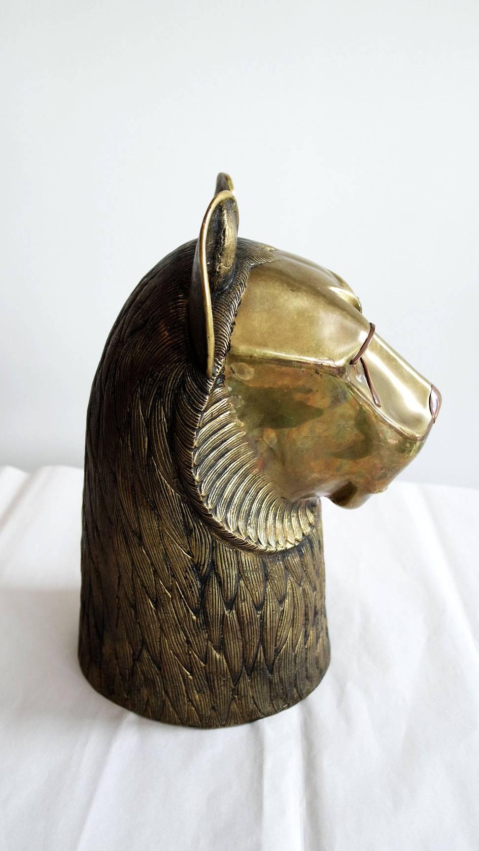 Mid-Century Modern Vintage Brass Lion Head Sculpture in the Style of Chapman For Sale