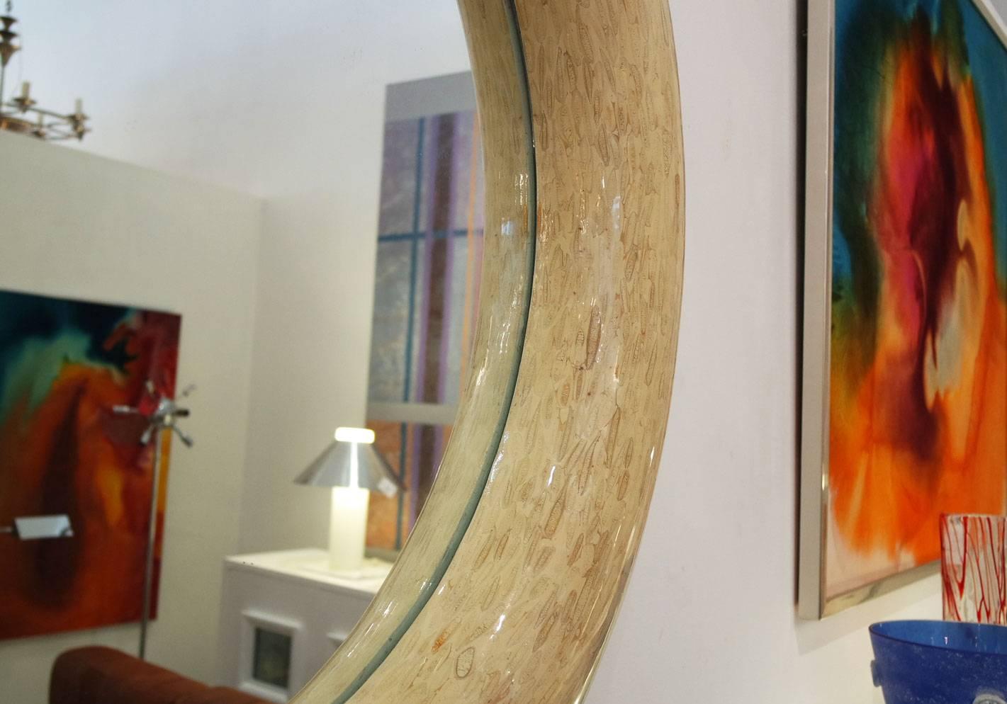 Unknown Large Circular Mirror in the style of Karl Springer For Sale