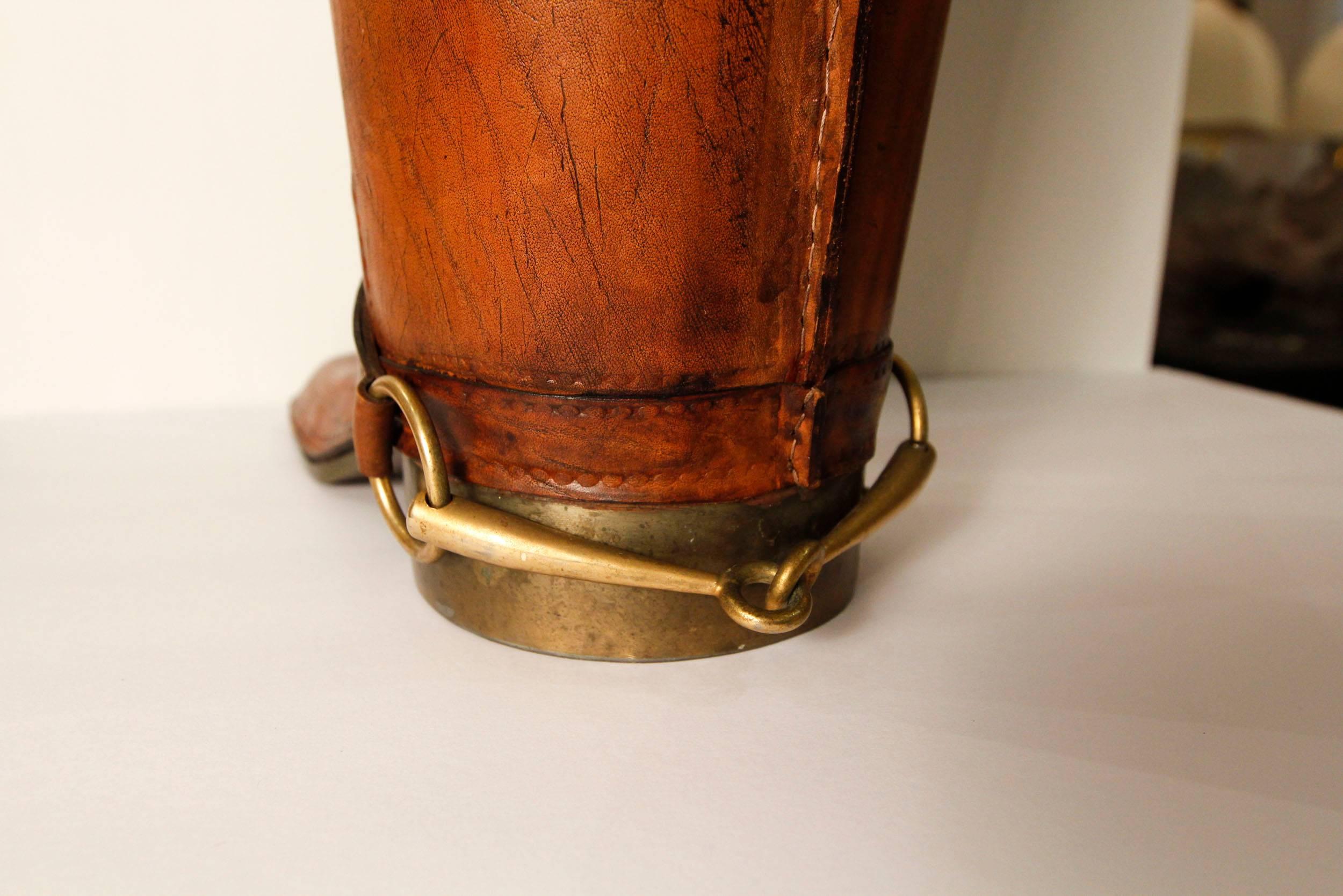 Large Leather and Brass Equestrian Boot, Style of Gucci For Sale 4
