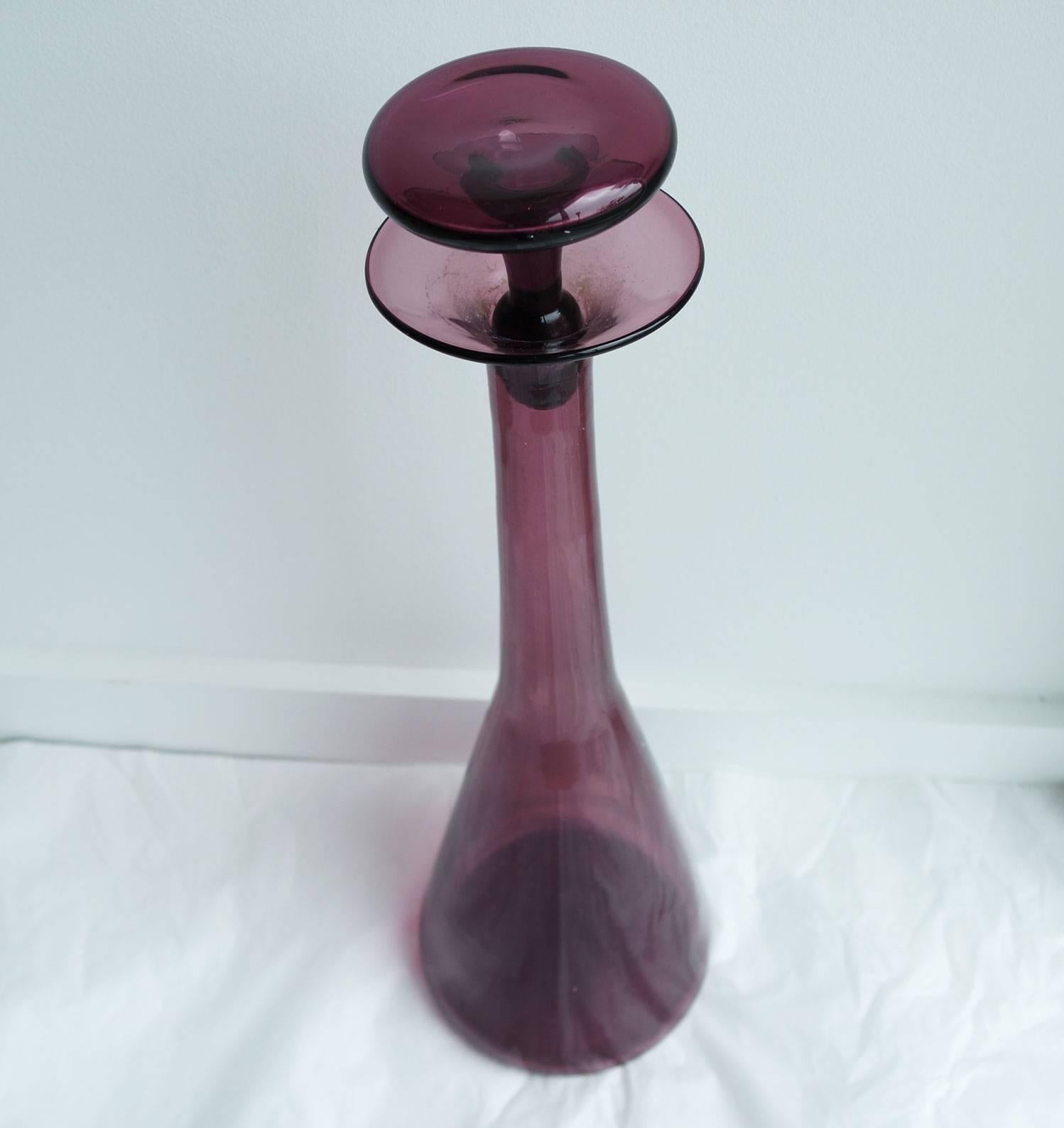 American Large Vintage Purple Blenko Glass Decanter For Sale