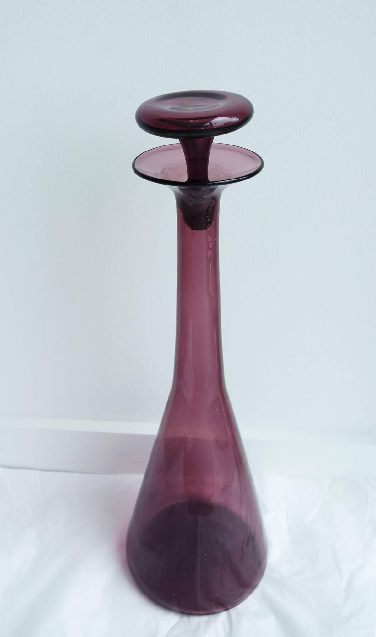 Mid-Century Modern Large Vintage Purple Blenko Glass Decanter For Sale