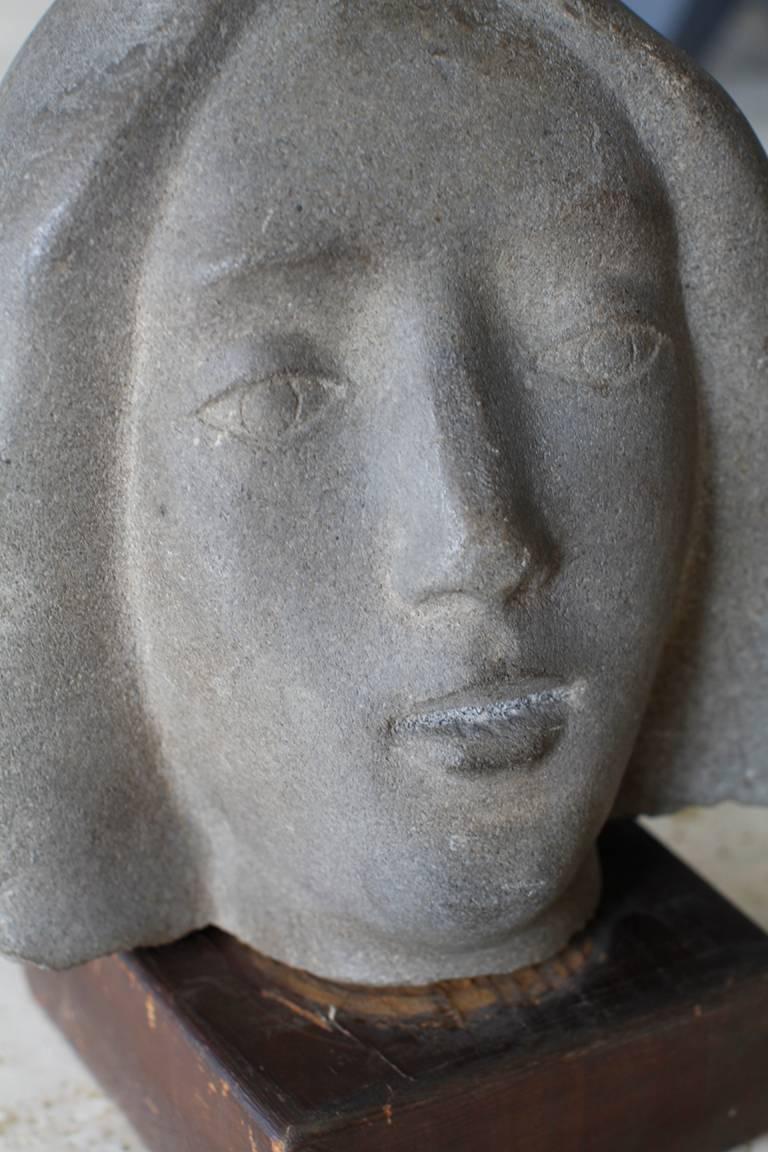 Mid-20th Century Art Deco Granite Woman's Head, circa 1930s For Sale