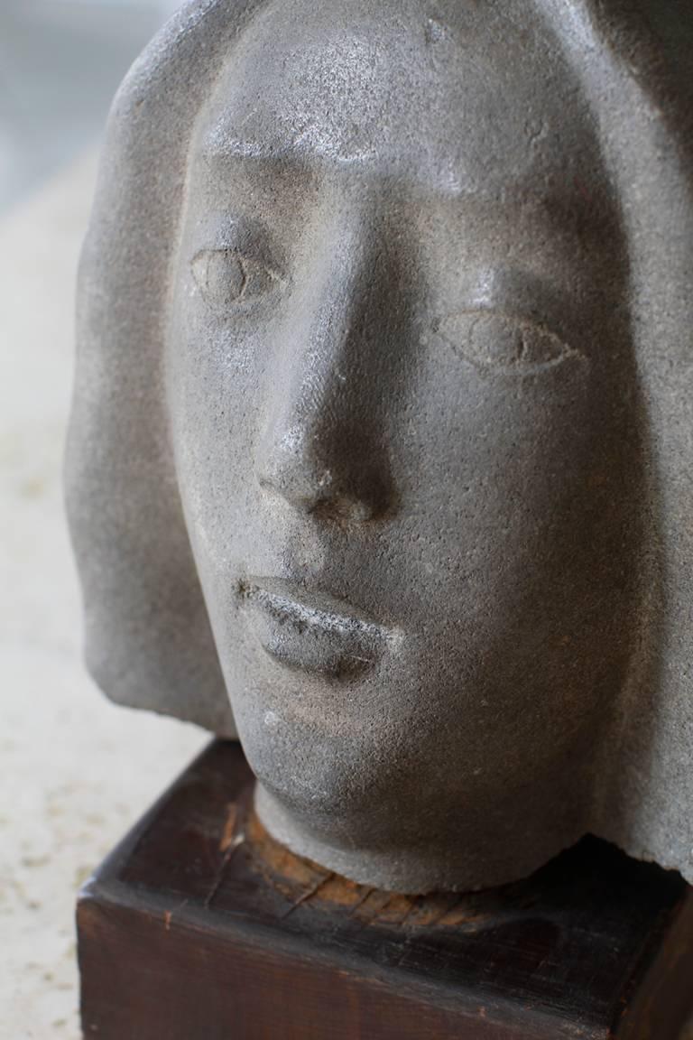 Art Deco Granite Woman's Head, circa 1930s For Sale 1