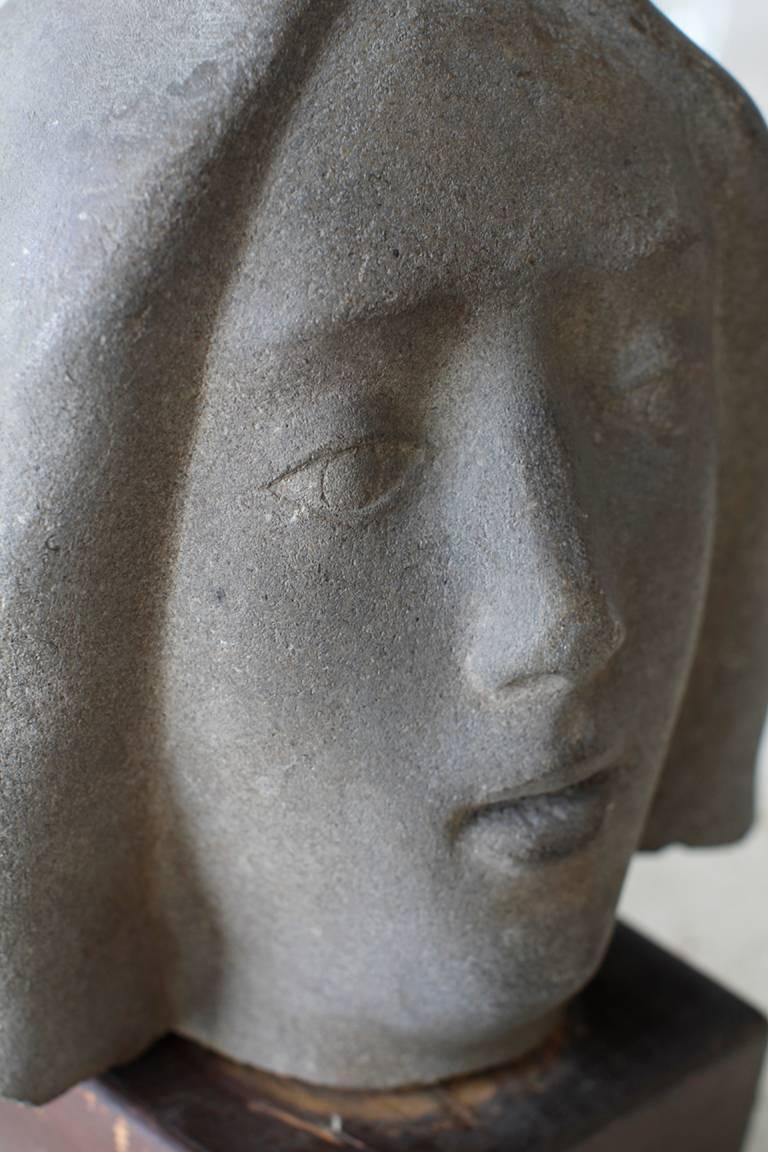 Art Deco Granite Woman's Head, circa 1930s In Fair Condition For Sale In West Palm Beach, FL