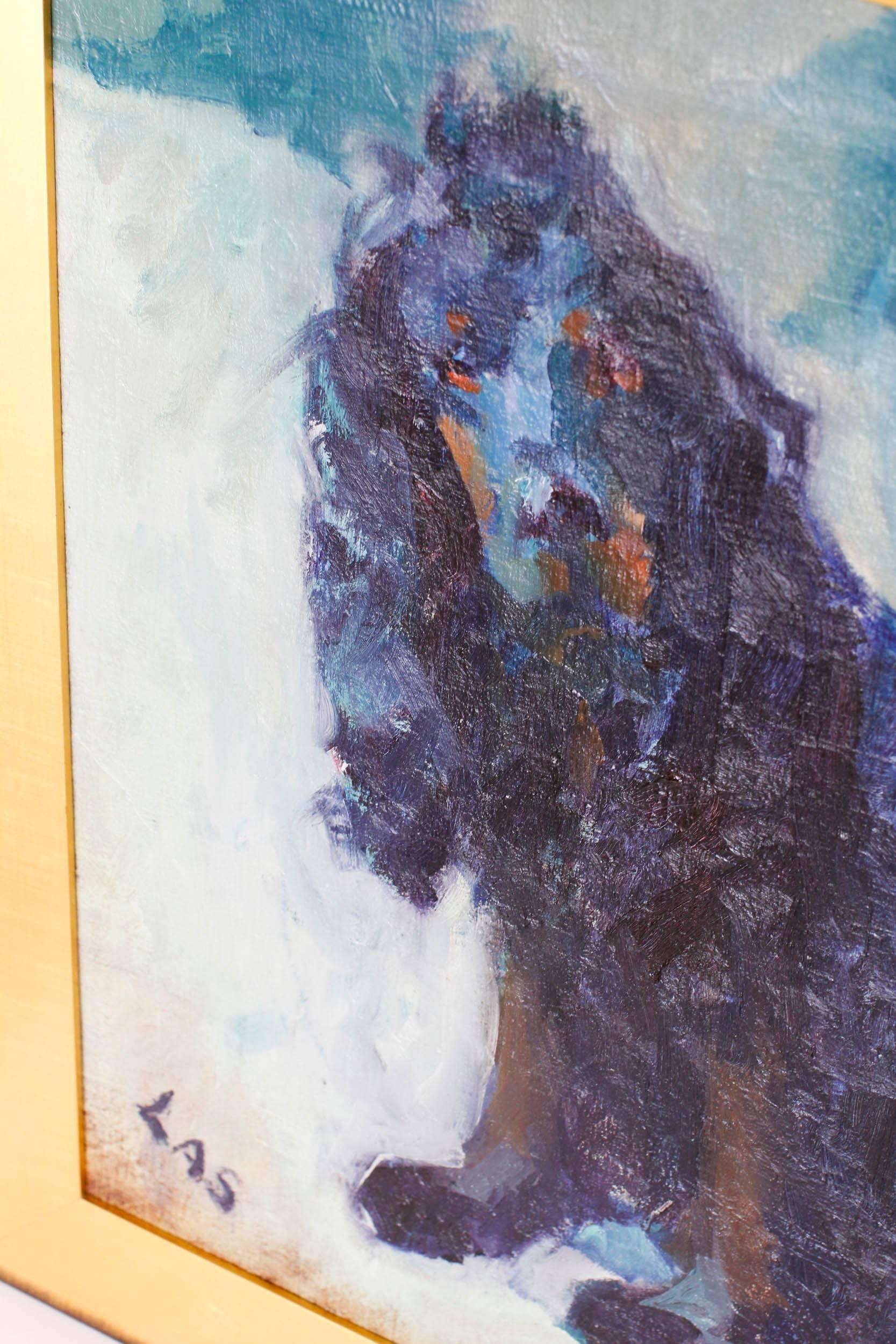Oil on Burlap Portrait of Cocker Spaniel circa 1940s Signed and Dated In Good Condition For Sale In West Palm Beach, FL
