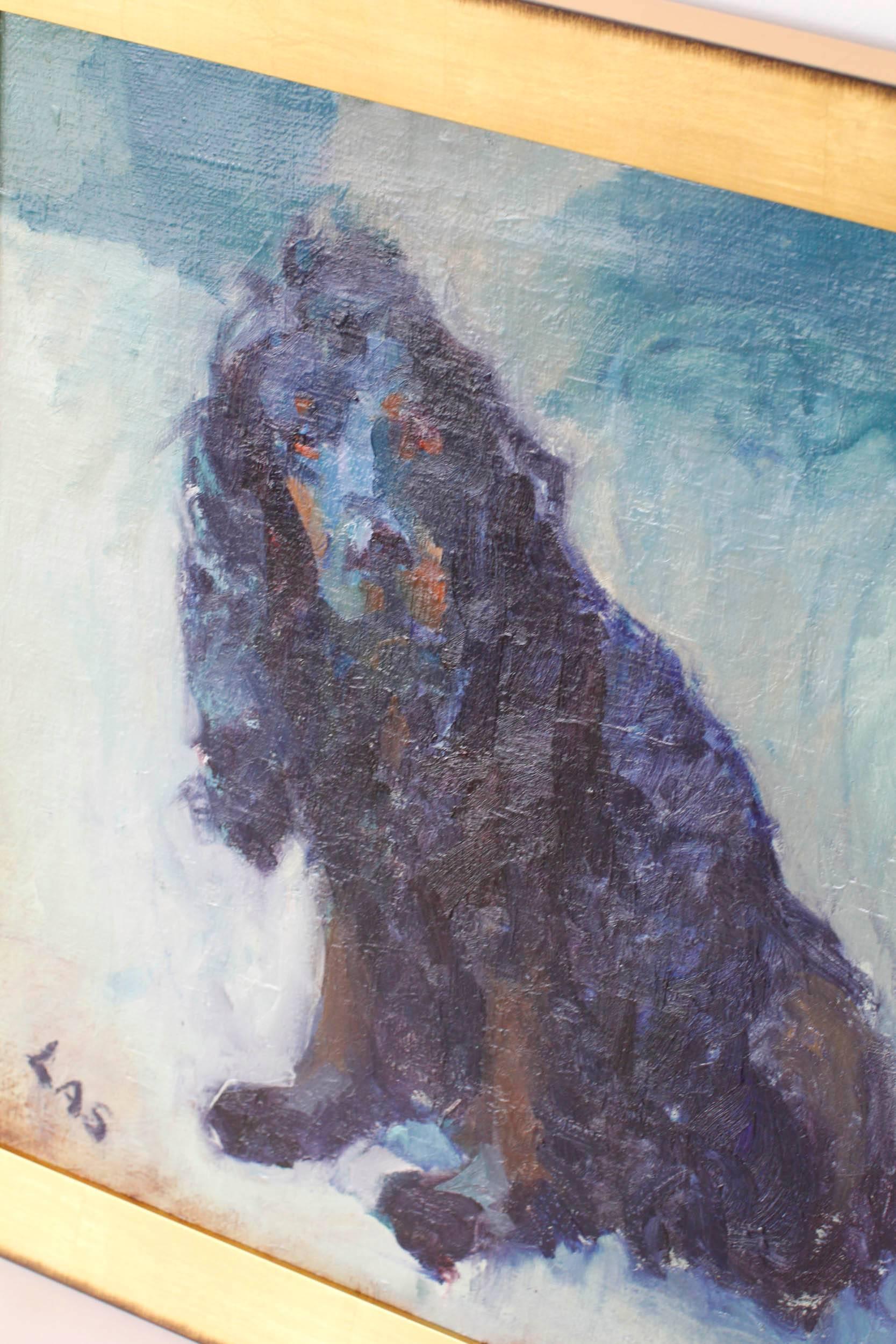 Paint Oil on Burlap Portrait of Cocker Spaniel circa 1940s Signed and Dated For Sale