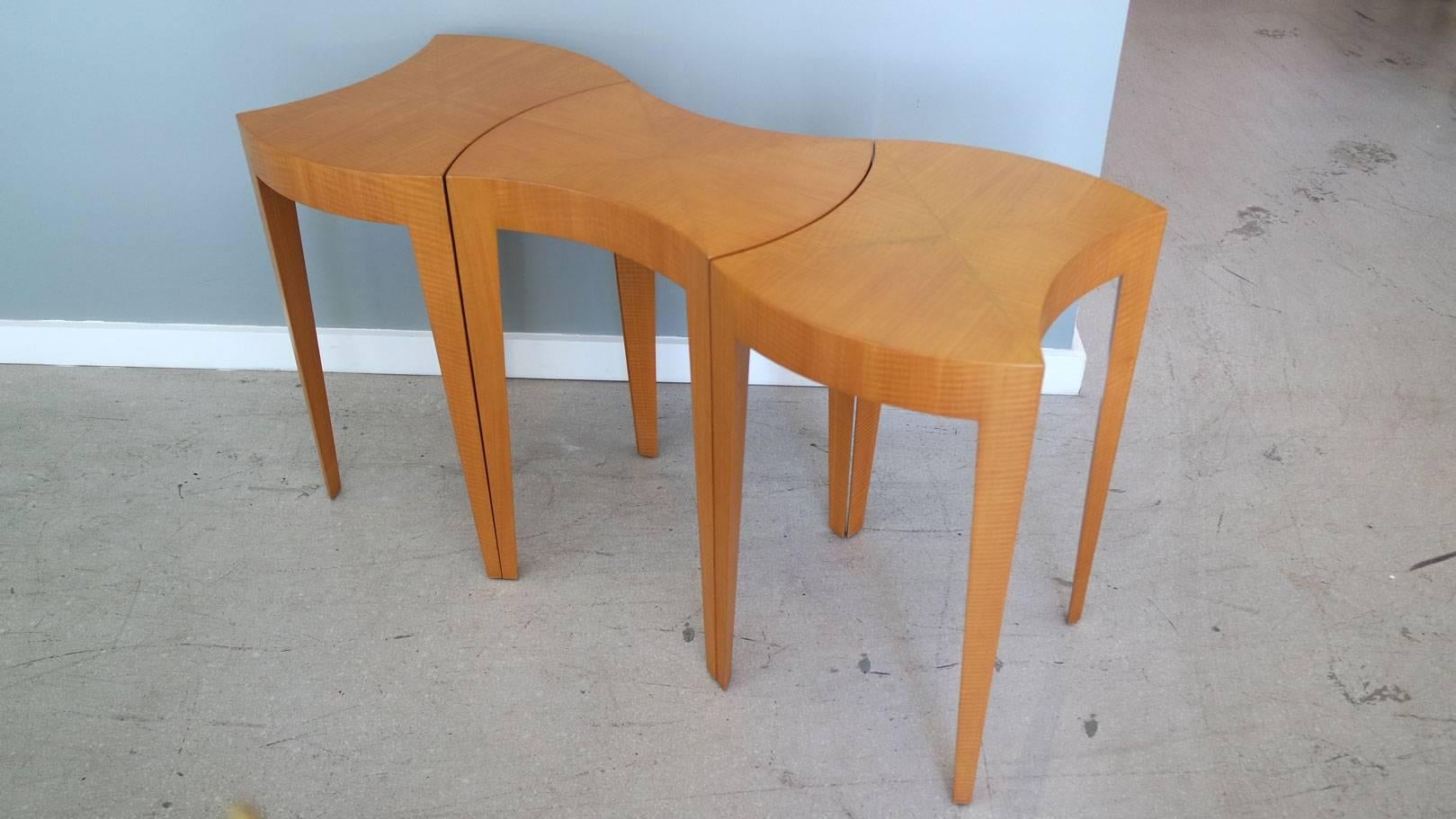 Set of three midcentury puzzle tables that interlock in different formations or stand alone manufactured by Knoll.