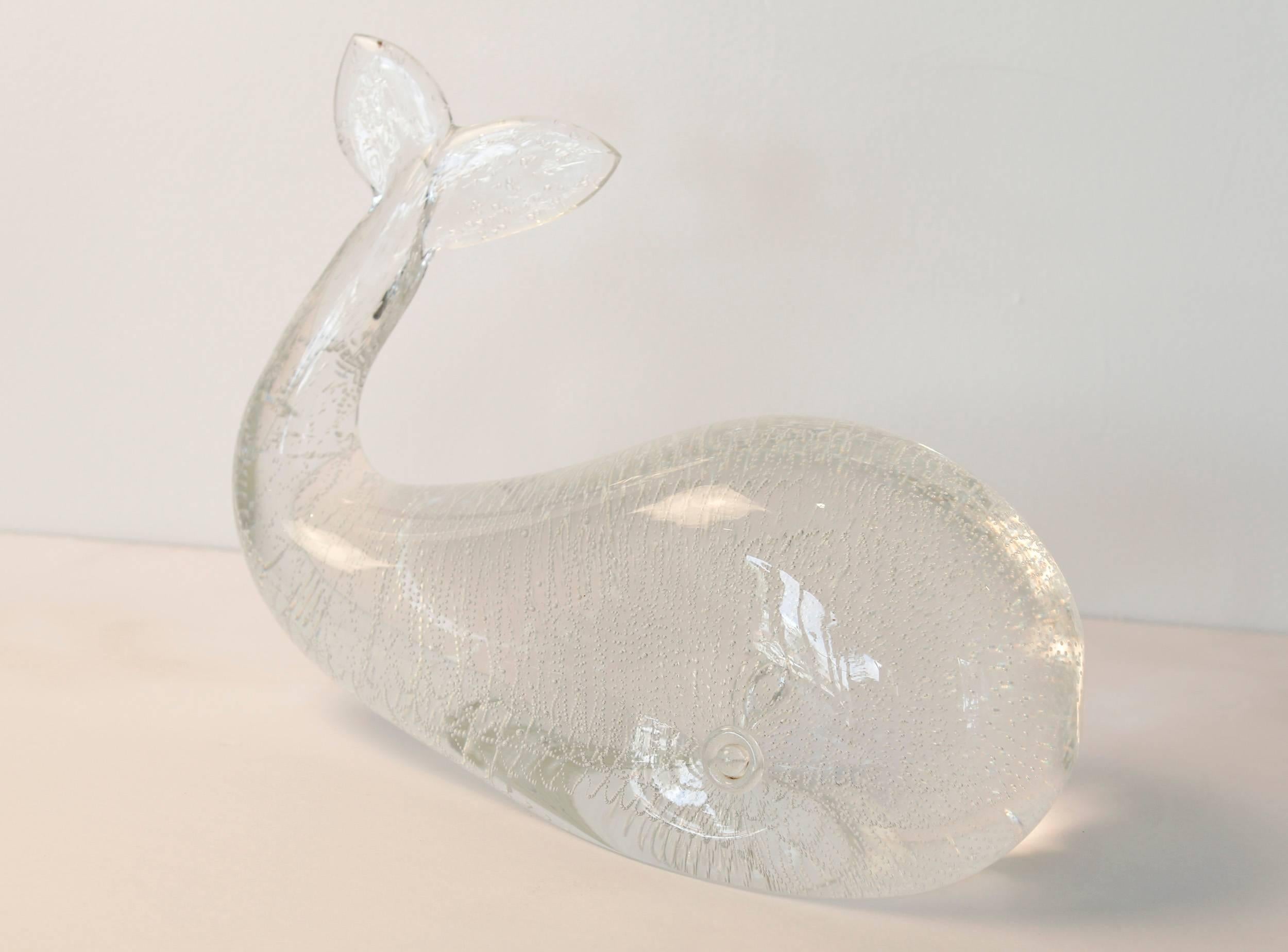 Mid-Century Modern Licio Zanetti Signed Murano Glass Whale For Sale