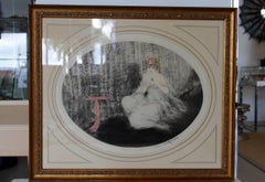 Louis Icart Aquatint Engraving, Woman with Pink Bird Cage, 1920s