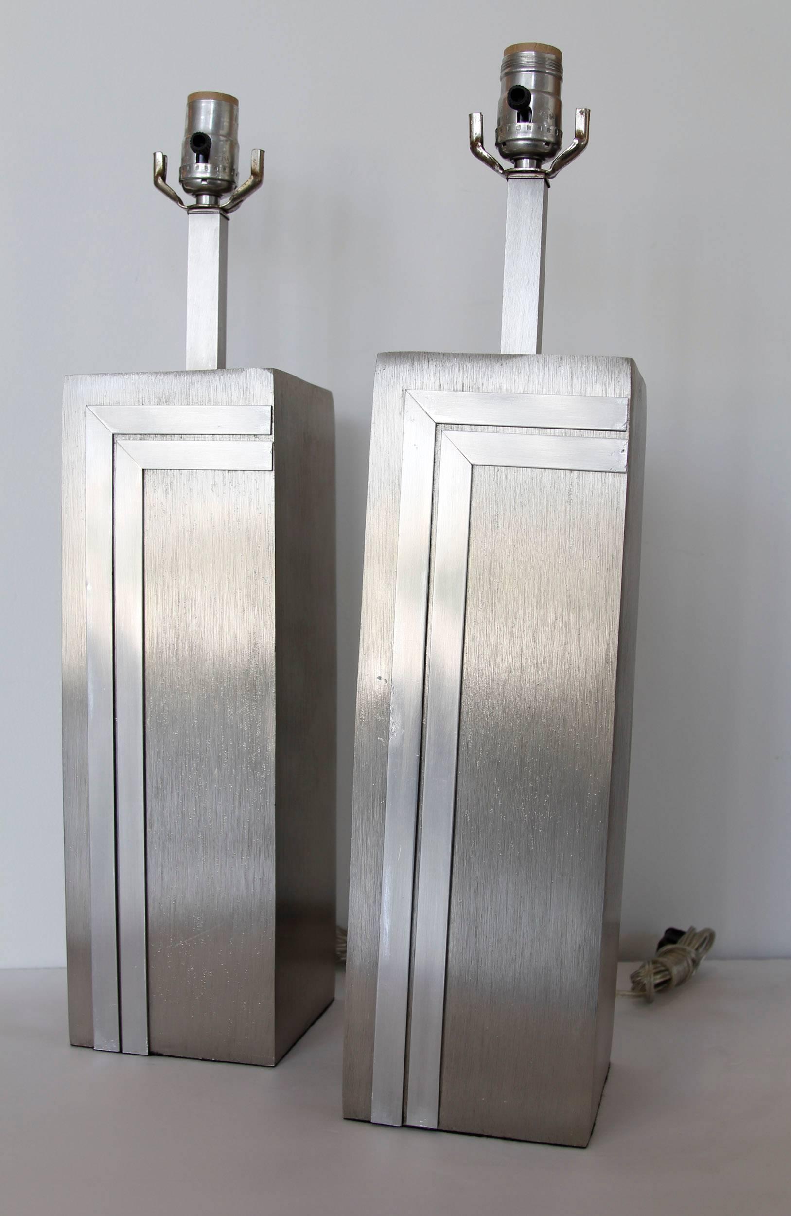 20th Century Pair of Vintage Brushed Steel Pierre Cardin Lamps For Sale
