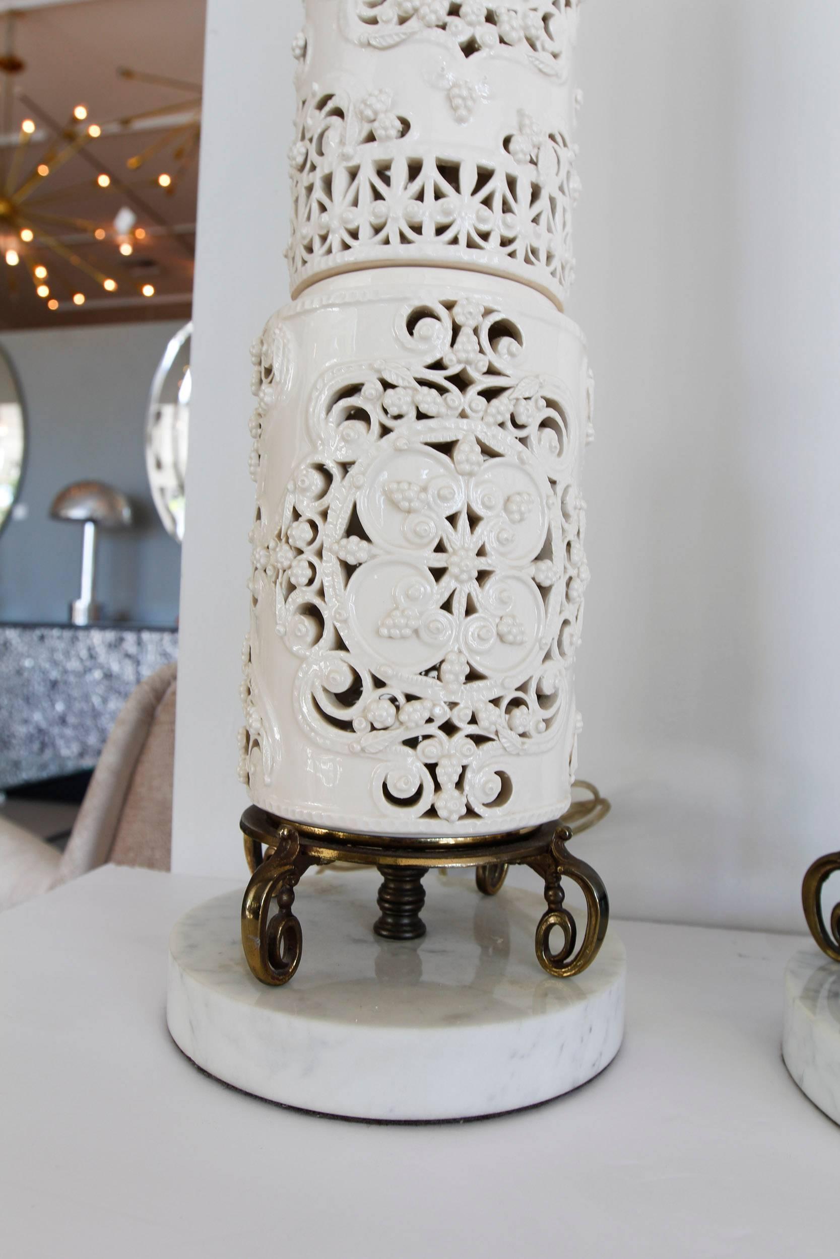 Porcelain Pair of Vintage Asian Ceramic Lamps