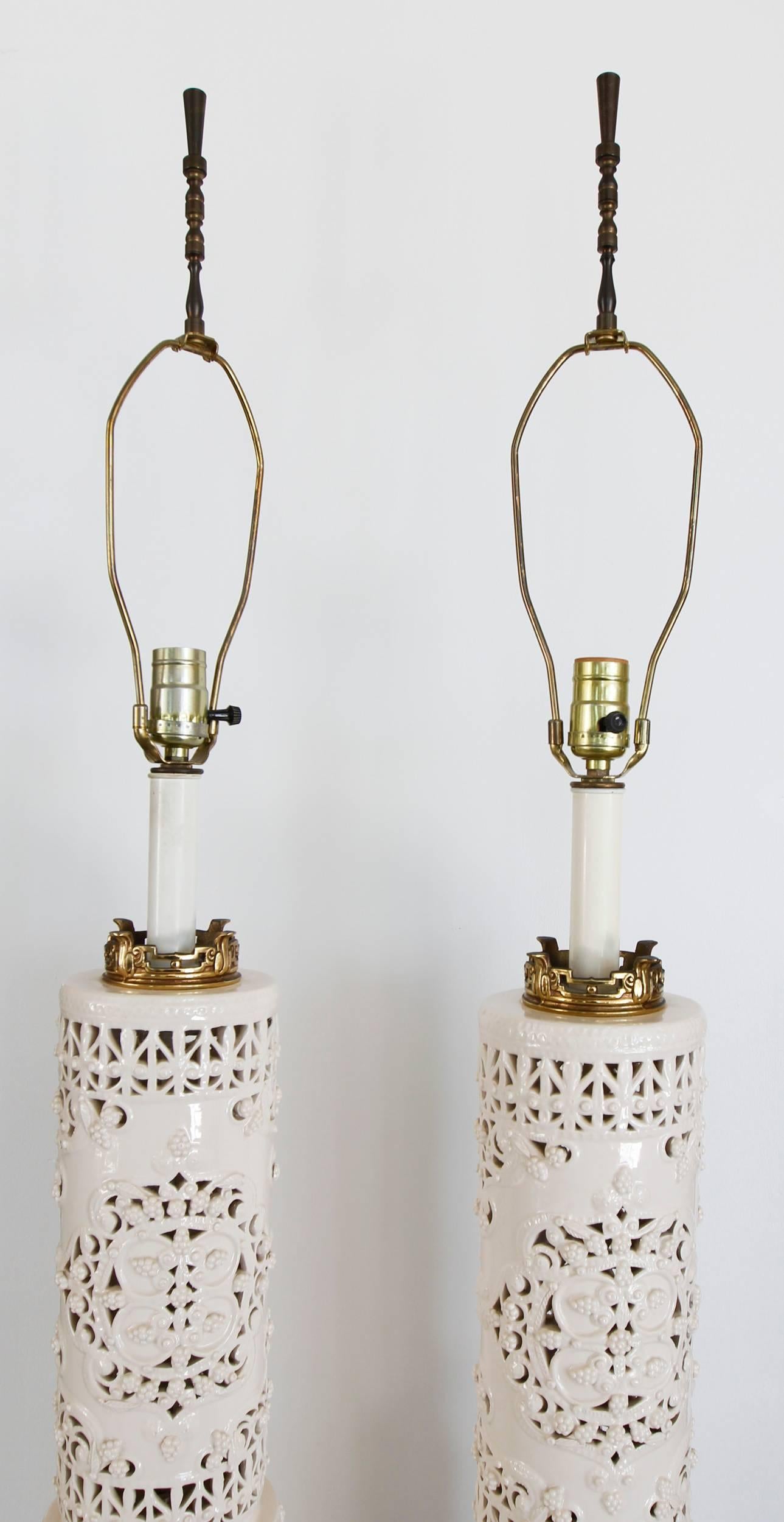 Pair of Blanc de Chine Asian lamps with original Marbro labels.