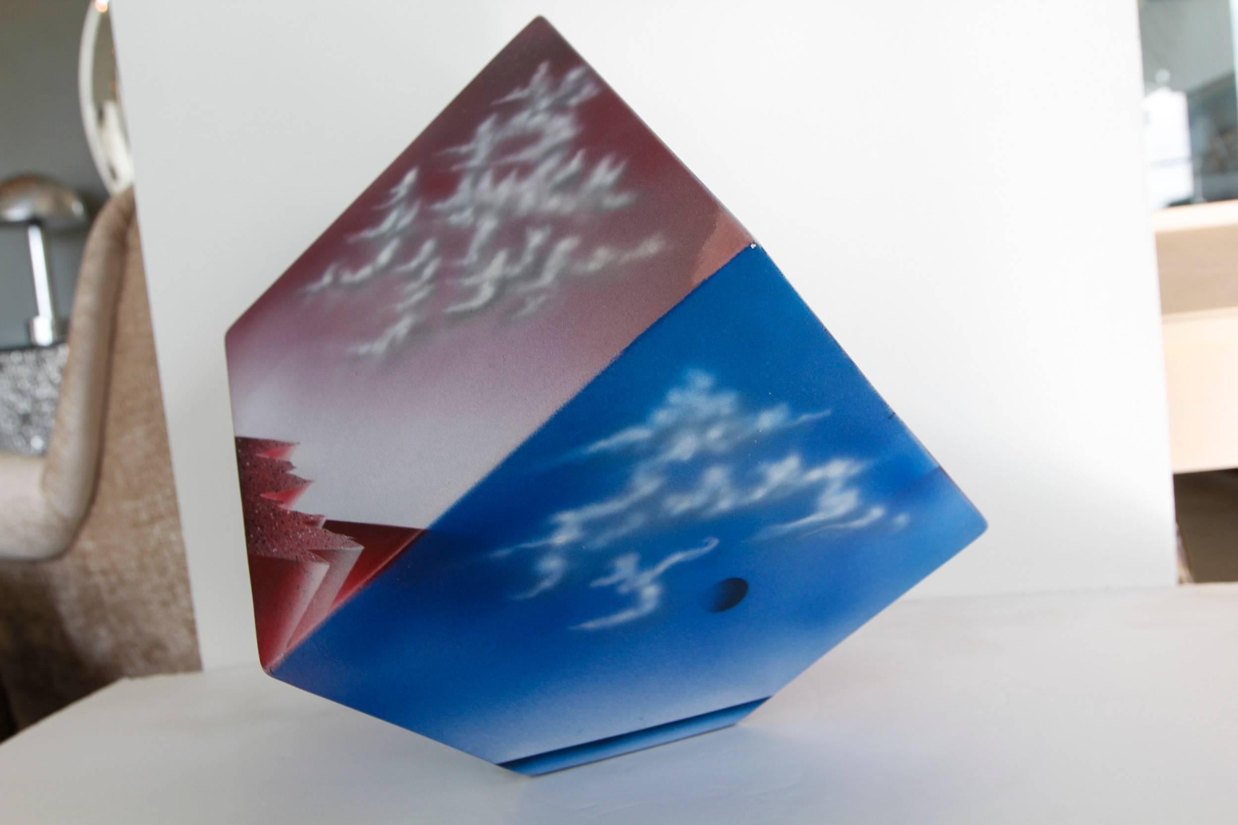 20th Century Ceramic Cube Sculpture with Atmospheric Images For Sale
