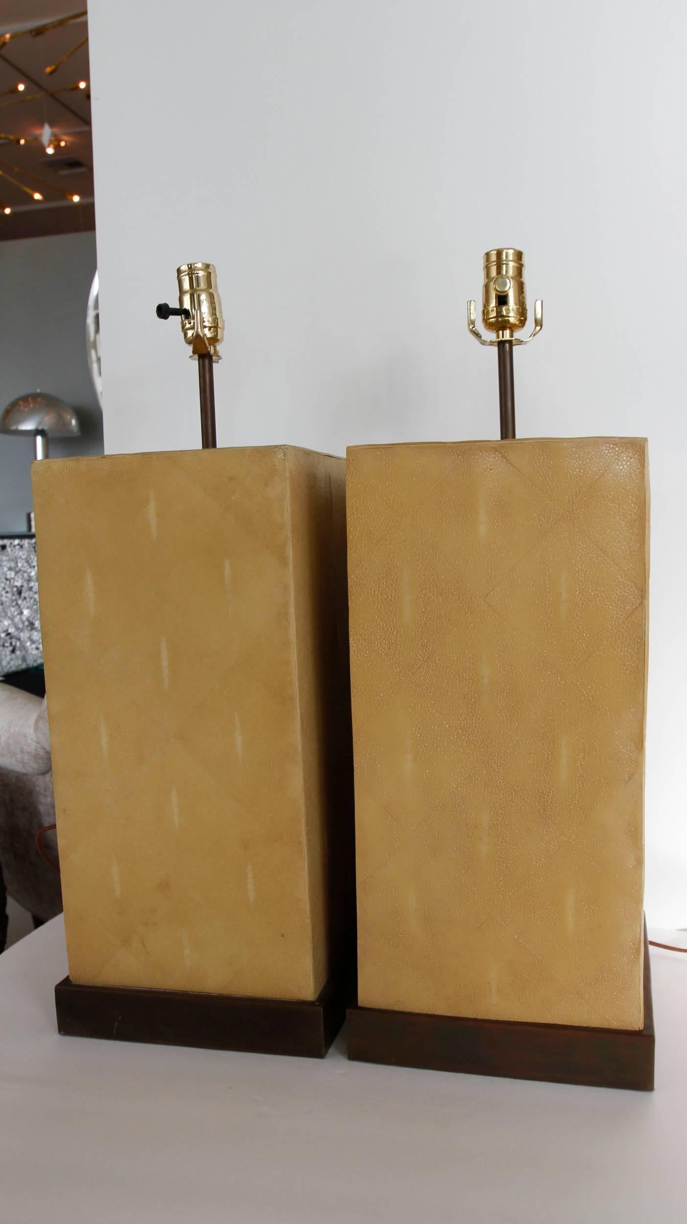 Pair of Stingray Lamps-- Shagreen For Sale 4