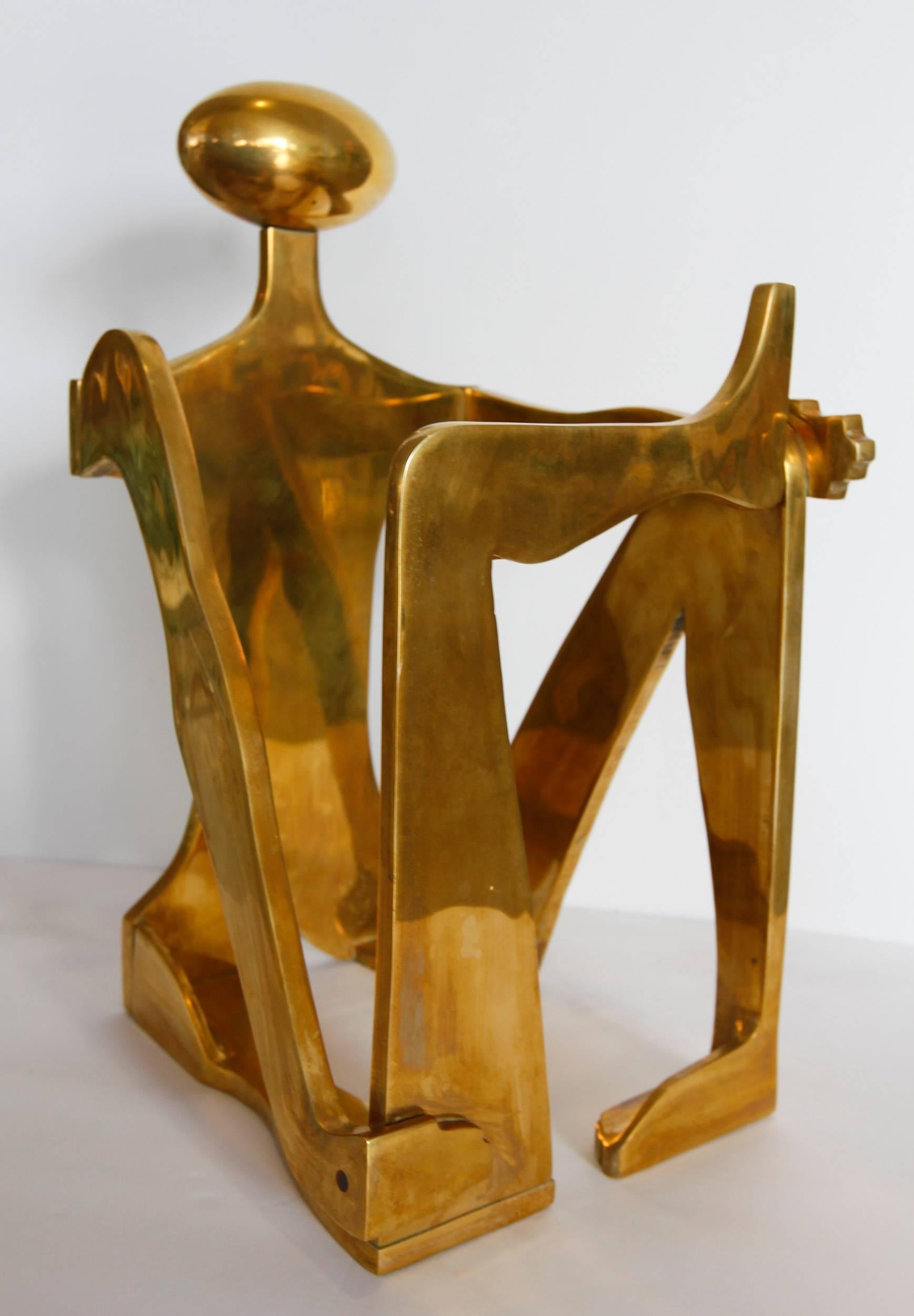 Geometric modernist figurative sculpture by sisters Arleen Eichengreen and Nancy Gensburg. The figure is attractive from all angles and demonstrates very interesting use of positive and negative space. It is signed and numbered 11 of 12.