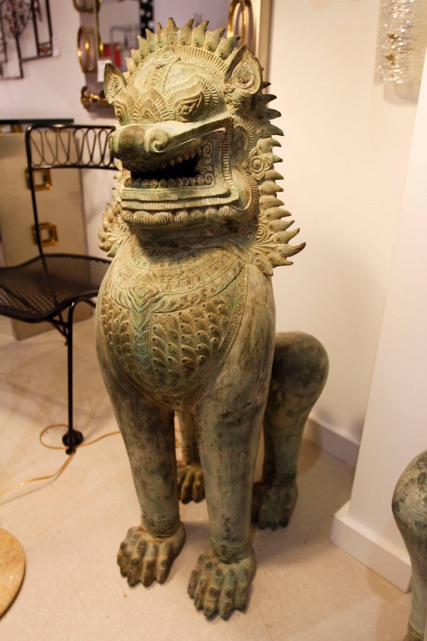 Pair of Monumental Asian Bronze Foo Dogs For Sale 3