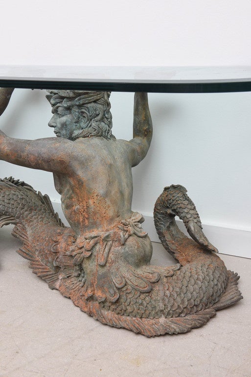 20th Century Sculptural Bronze Merman Coffee Table