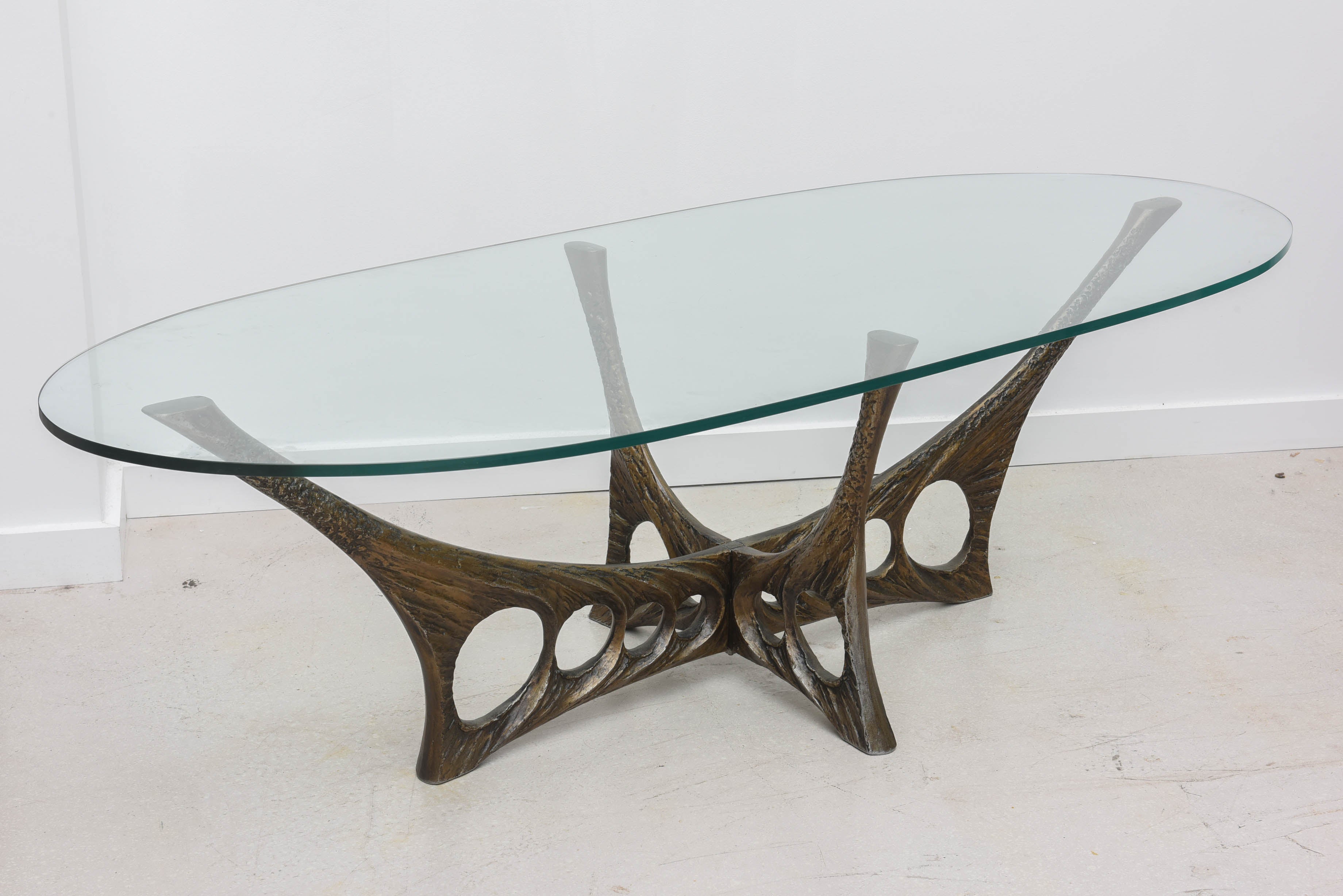 French Brutalist Coffee Table with Glass Top by Willy Ceyssens For Sale