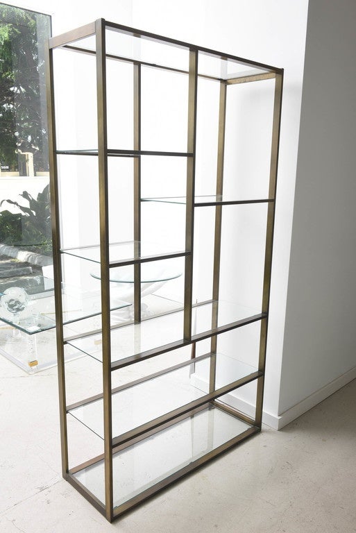 Bronze Milo Baughman Etagere with Glass Shelves In Excellent Condition In West Palm Beach, FL