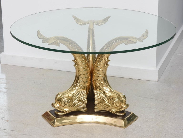 Brass Koi Fish Coffee Table In Excellent Condition In West Palm Beach, FL