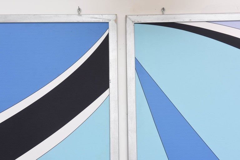 Mid-Century Modern Pair of Framed Pucci Oversized Silk Panels