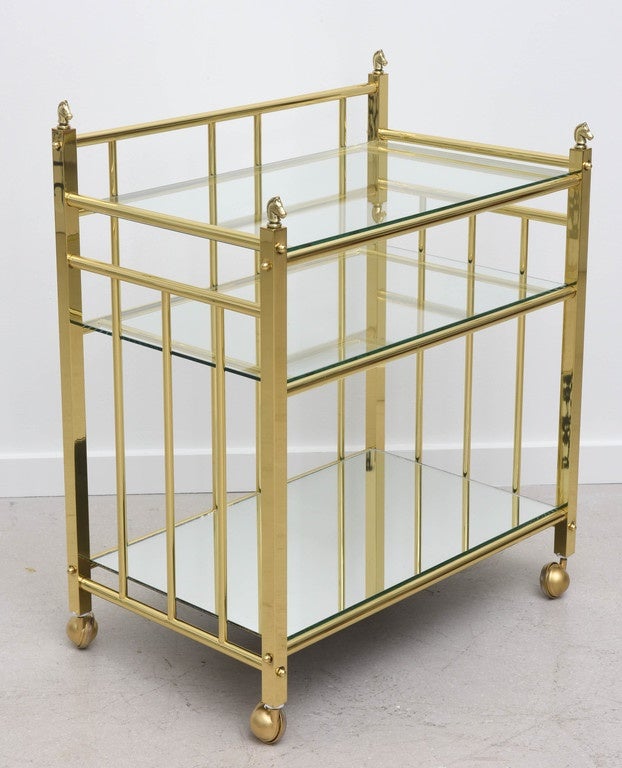 American Vintage Brass Bar Cart with Horse Motif