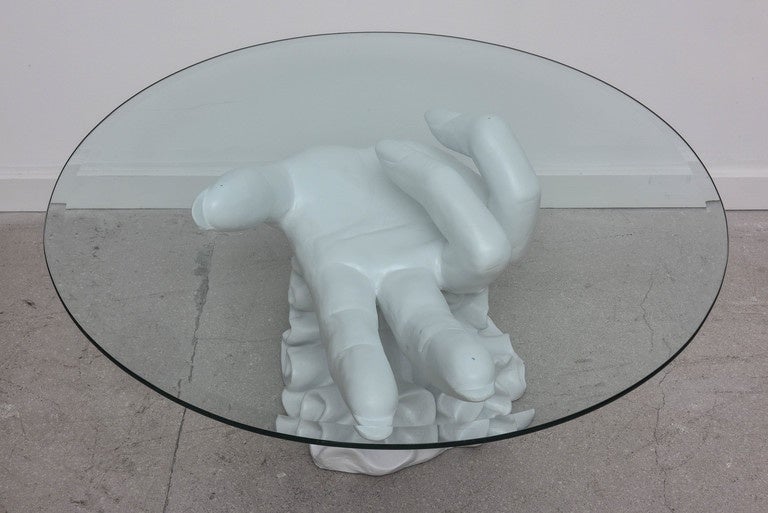 Sculptural White Plaster Hand Coffee Table In Good Condition In West Palm Beach, FL