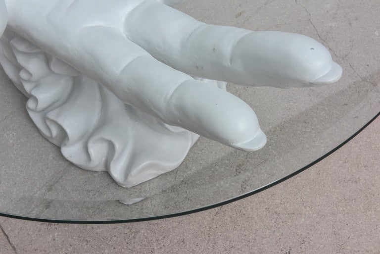 20th Century Sculptural White Plaster Hand Coffee Table