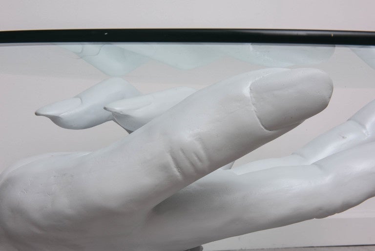 Sculptural White Plaster Hand Coffee Table 1