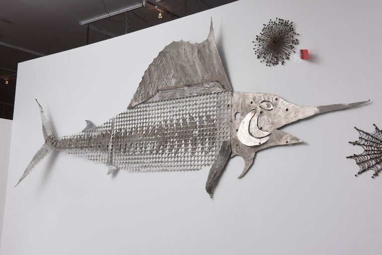 Monumental artist made steel sailfish sculpture.