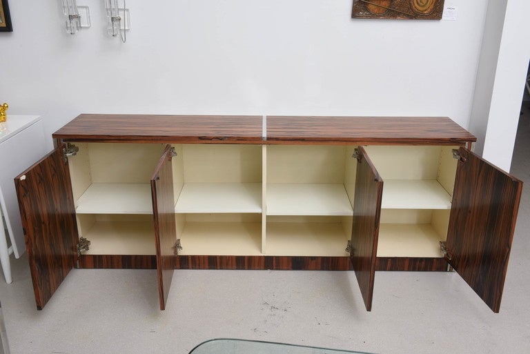 Vintage Mid-Century Modern Zebrawood Cabinet, Credenza In Good Condition For Sale In West Palm Beach, FL