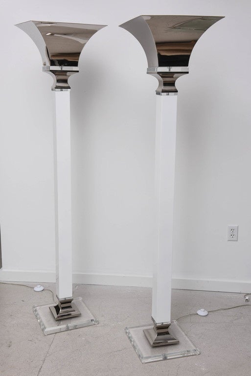 Pair of Vintage Art Deco Torchieres, Standing Lamps In Excellent Condition In West Palm Beach, FL