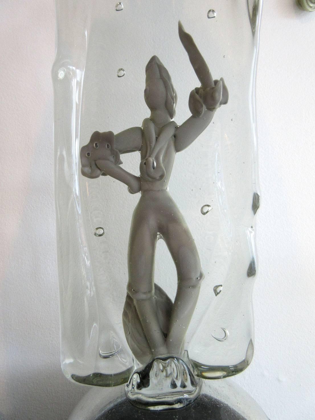 Rare Silver Alfredo Barbini Murano Glass Dancer Lamps For Sale 1