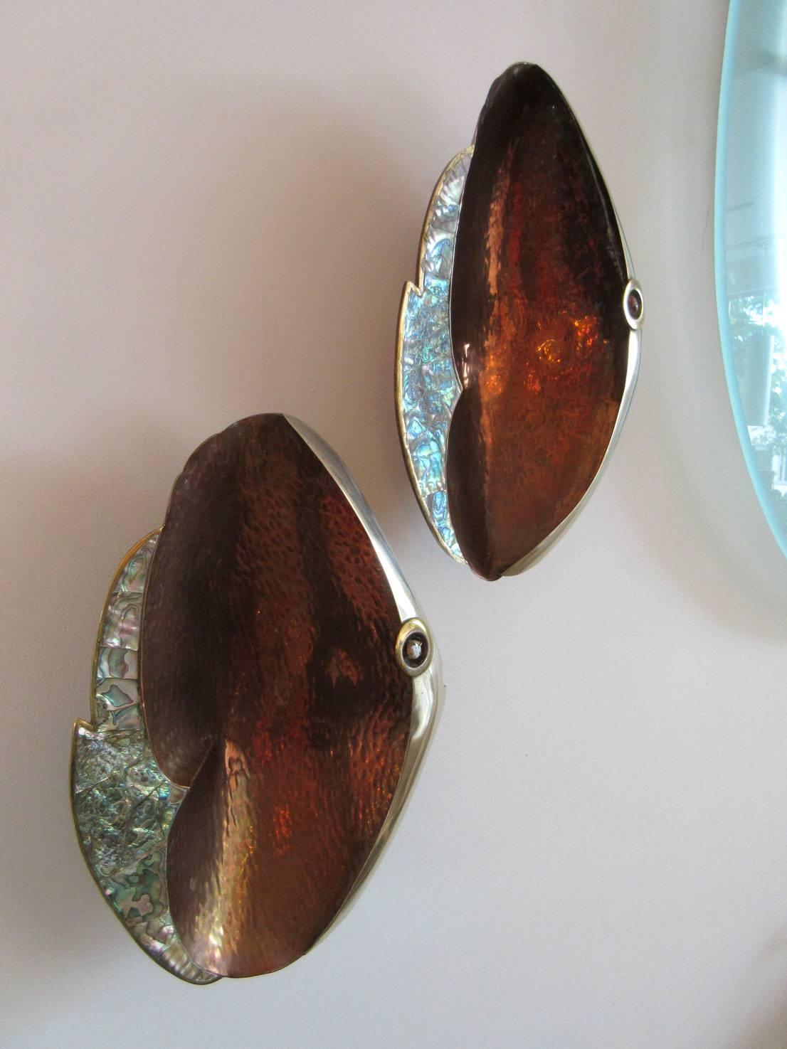 Late 20th Century Pair of Mixed Metal Mexican Fish by Espinosa